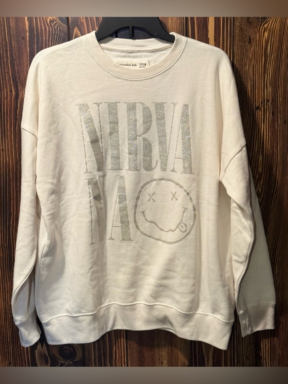 Abercrombie & Fitch Cream Nirvana Sweatshirt with Silver Glitter and Thumbholes